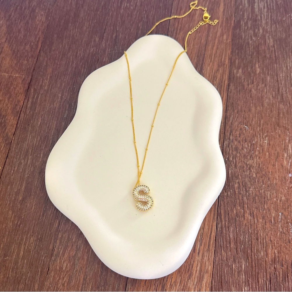 18K Gold Plated Initial S Pendant Bubble Balloon Bling Letter Necklace Minimalis